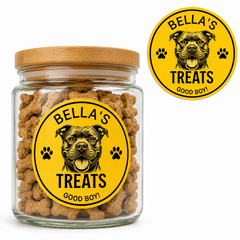 Personalised Dog Treat Jar Label Custom Pet Treat Yellow Sticker Round Dog Treat Jar Decal