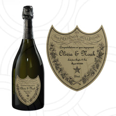 Customized Dom Champagne Label: Make your Dom Champagne bottle uniquely yours! Add the name, special occasion, date, and personal message you’d like featured on your label. Perfect for weddings, birthdays, and special gatherings — a stylish way to celebrate and make the moment unforgettable.