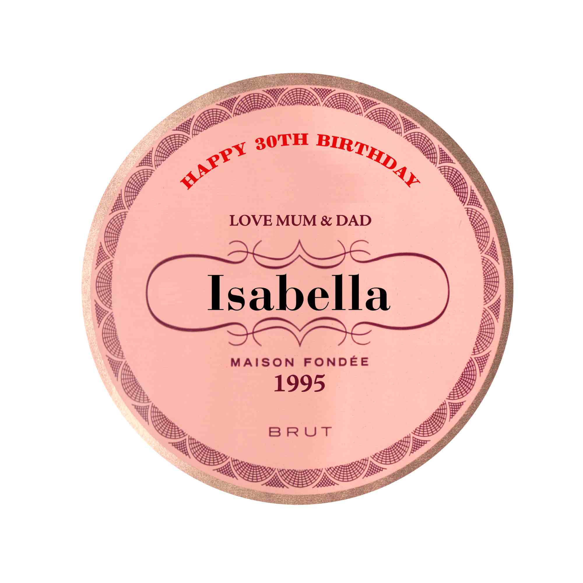 Custom Laurent-Perrier champagne bottle label for engagement parties or wedding gifts