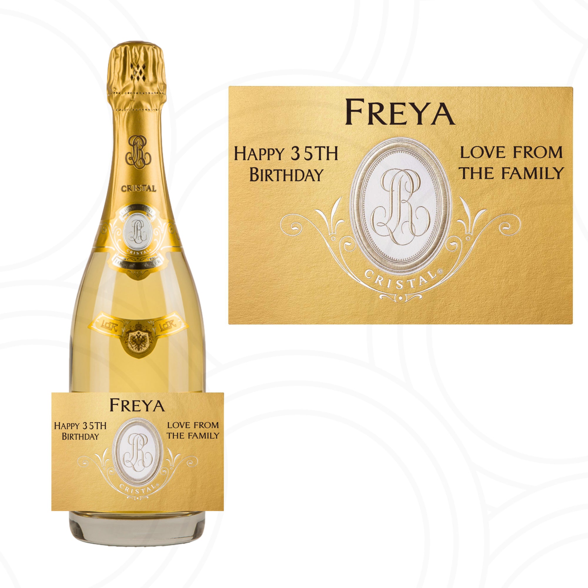 Custom Personalised Cristal Louis Roederer Champagne Bottle Year Label Happy Birthday For Any Occasion Sticker Unique Fun Gifts Name Party Wedding - Aglowgraphics