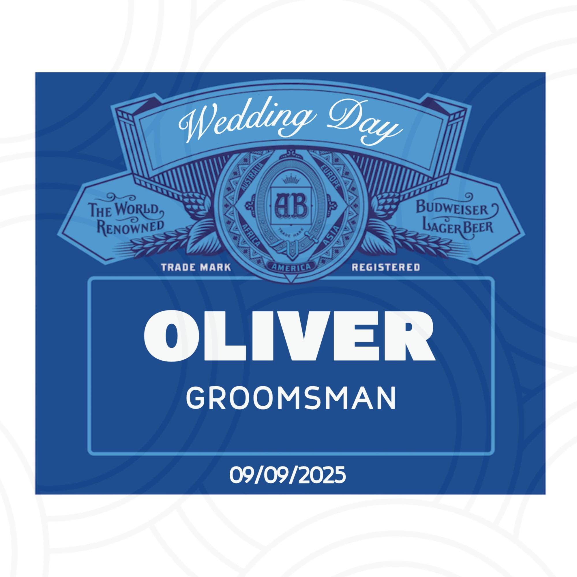 Personalised Bud Light beer bottle label with custom name, wedding and birthday party sticker