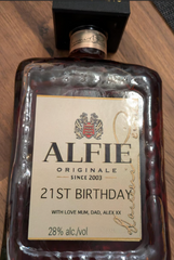 Custom Disaronno style bottle sticker personalised with name, unique gift label for parties and occasions