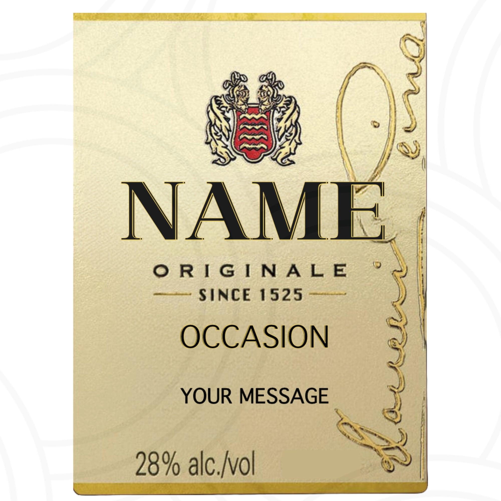 Custom Disaronno bottle sticker personalised with name, unique birthday gift for parties and special occasions