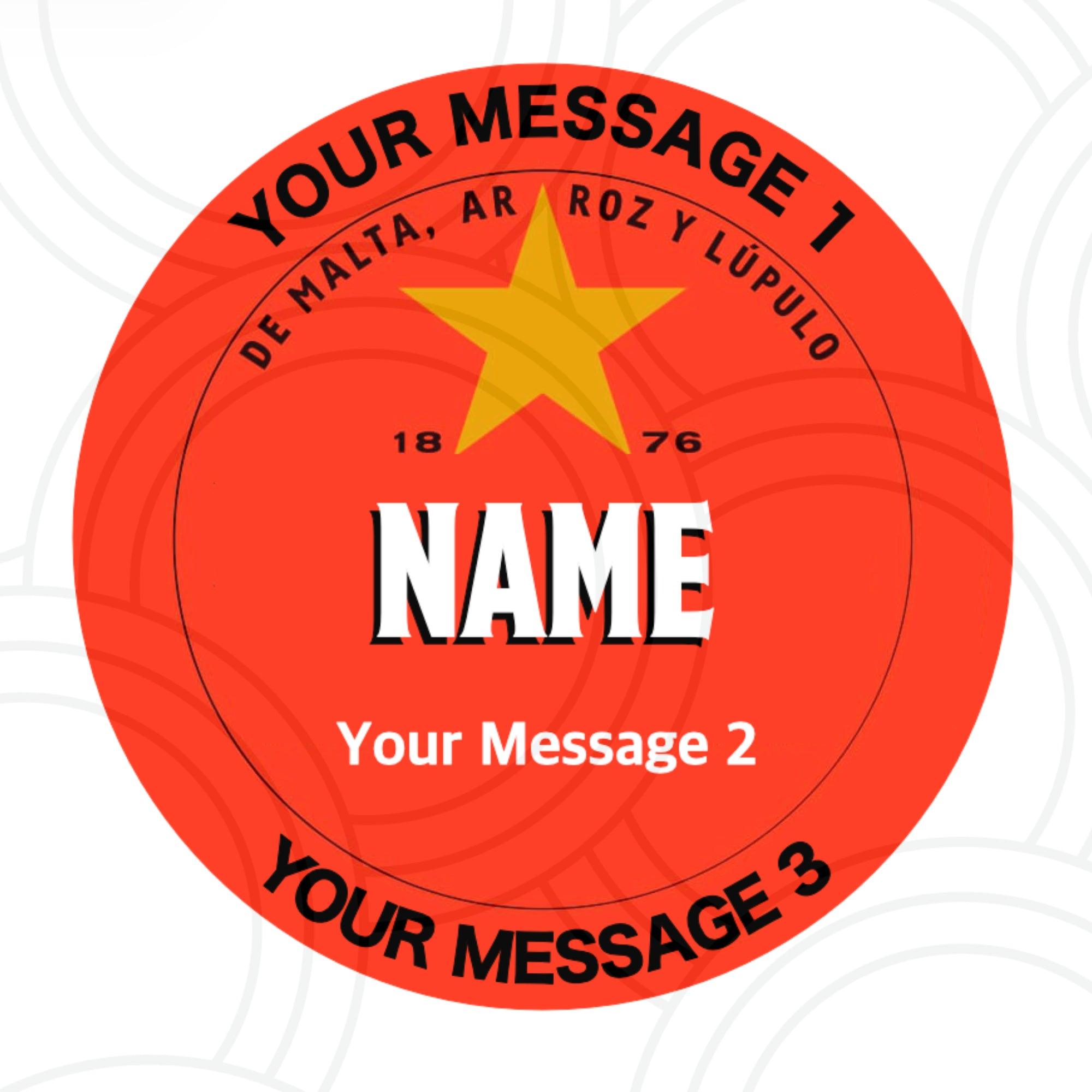 Custom Estrella style beer label personalised with name, unique birthday and party favour sticker