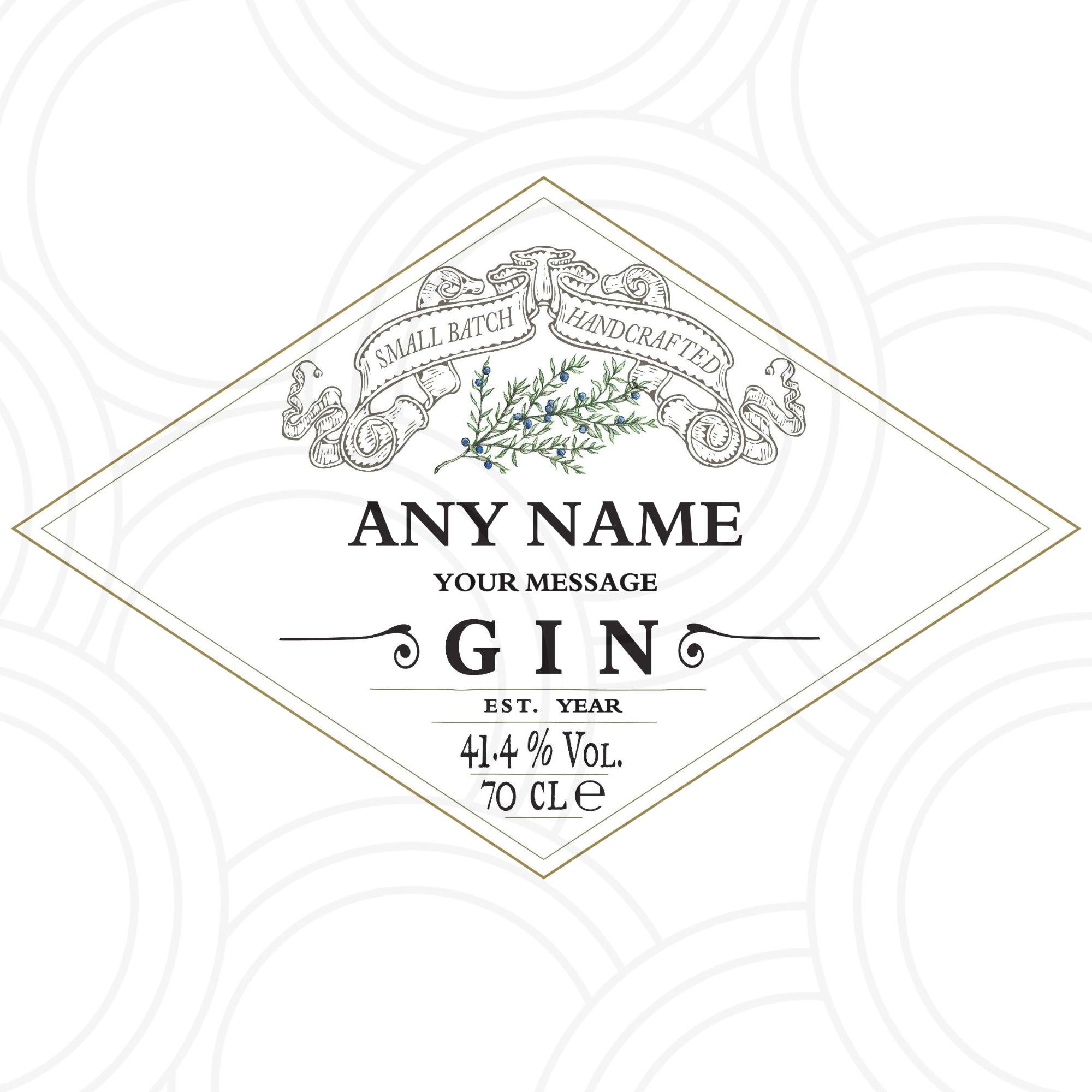 Custom Hendrick’s style gin label personalised with name, birthday and party gift sticker