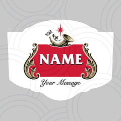 Custom Stella Artois bottle sticker personalised with name and year, unique beer label for birthdays and parties
