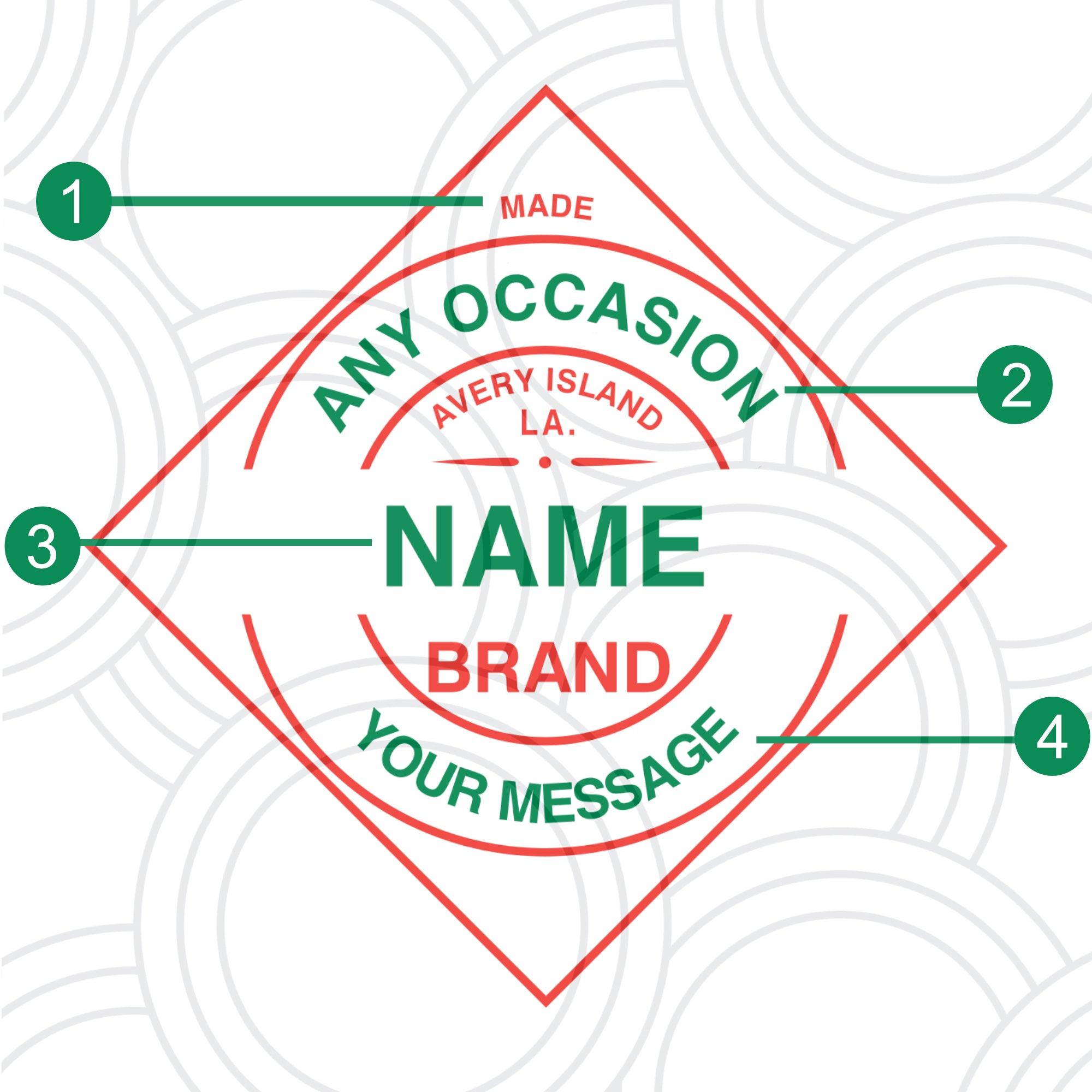 Custom Tabasco bottle sticker personalised with name, unique hot sauce gift for birthdays and parties