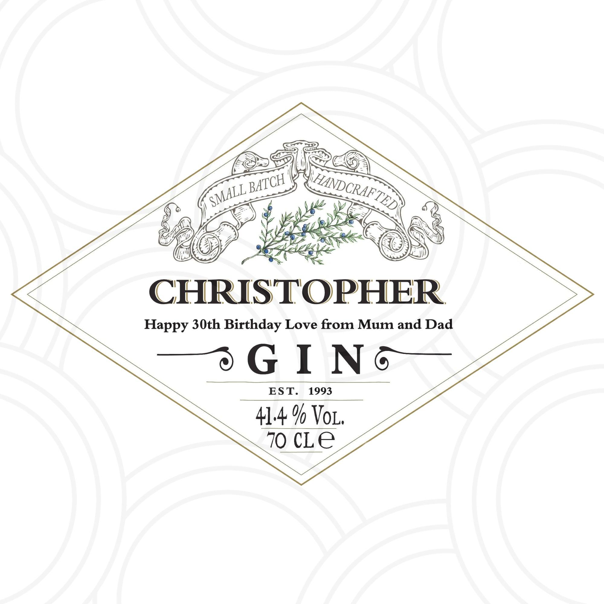 Hendrick’s gin personalised bottle sticker, custom name label for celebrations, weddings and special occasions