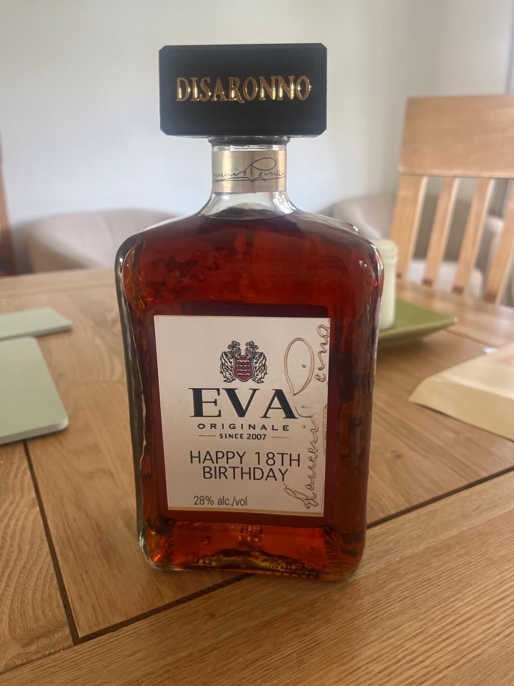Personalised disaronno bottle label with custom name, party gift sticker for birthdays and celebrations