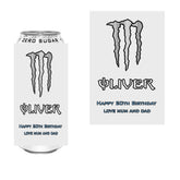 Ultra White Monster Energy style personalised sticker for 500ml can, custom party drink label, novelty energy drink gift UK