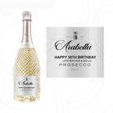 Personalised Freixenet style prosecco bottle label with custom name, birthday and hen party gift sticker