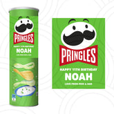 Custom Pringles can sticker personalised with name, sour cream flavour funny birthday party gift