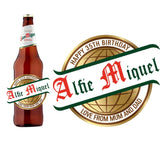 Personalised San Miguel beer bottle label with custom name, birthday party and celebration sticker