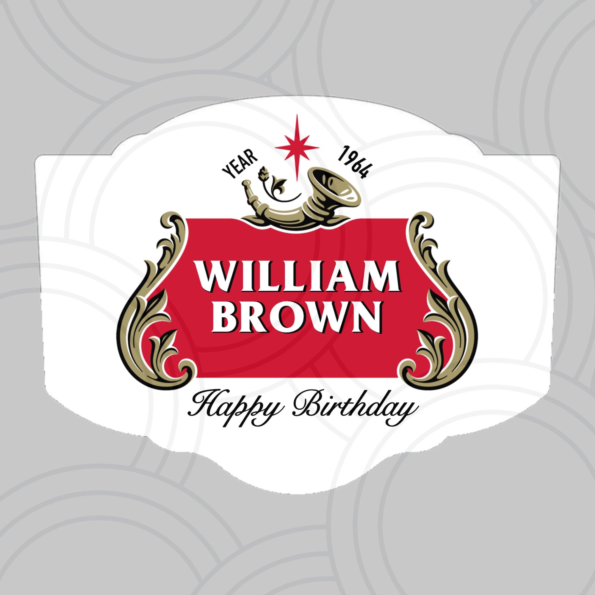 Personalised stella artois beer bottle year label with custom name, birthday party and celebration gift sticker