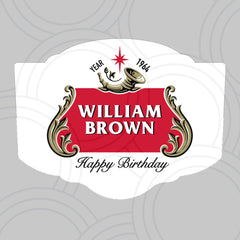 Personalised stella artois beer bottle year label with custom name, birthday party and celebration gift sticker