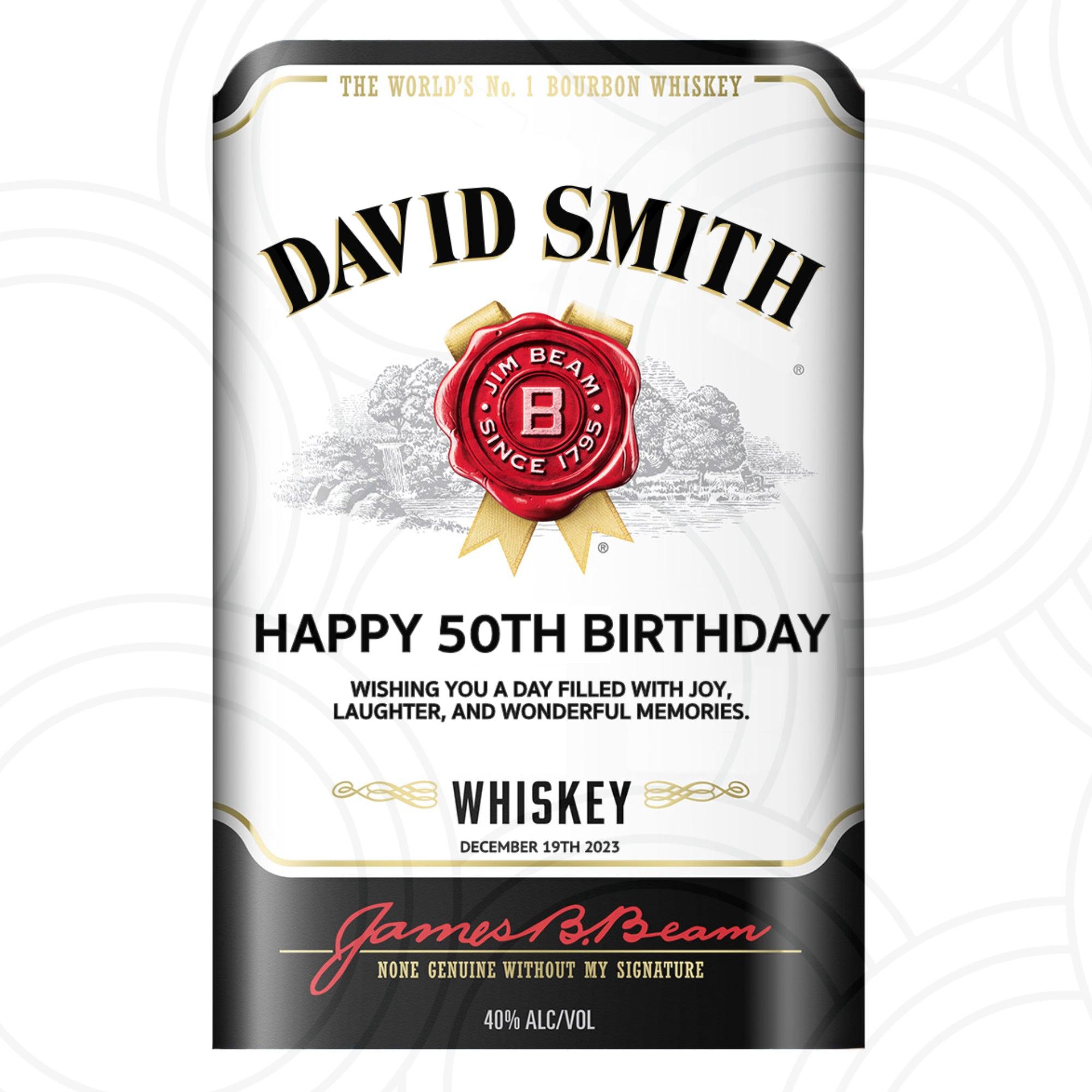 Custom Personalised Jim Beam Bourbon Bottle Label Happy Birthday For Any Occasion Sticker Unique Fun Gifts Active - Aglowgraphics