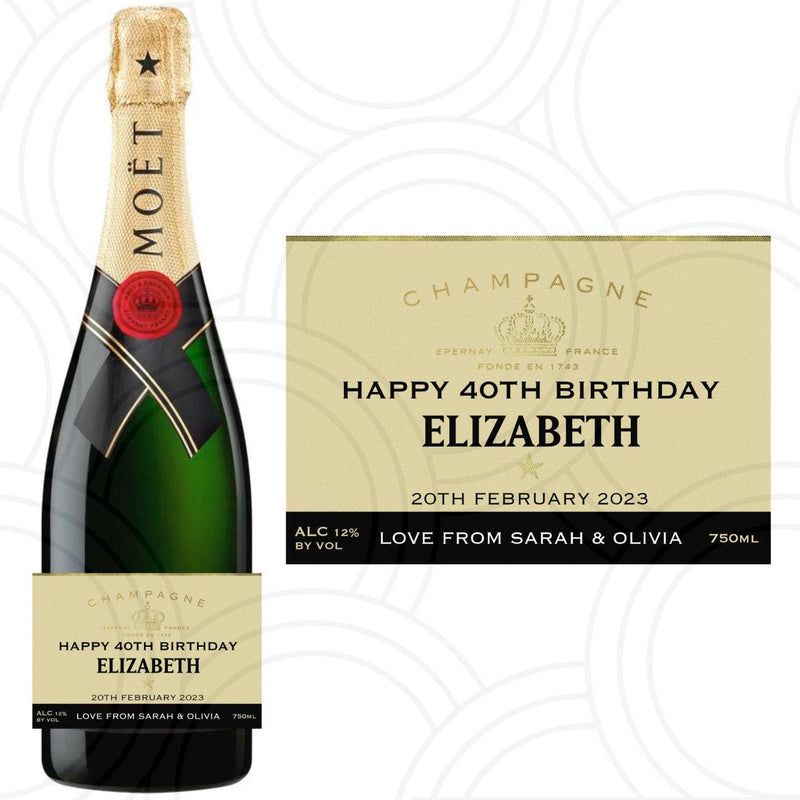 Custom Personalised Moët & Chandon Impérial Brut Champagne 75cl Bottle Year Label Happy Birthday For Any Occasion Sticker Unique Fun Gifts Name Party Wedding