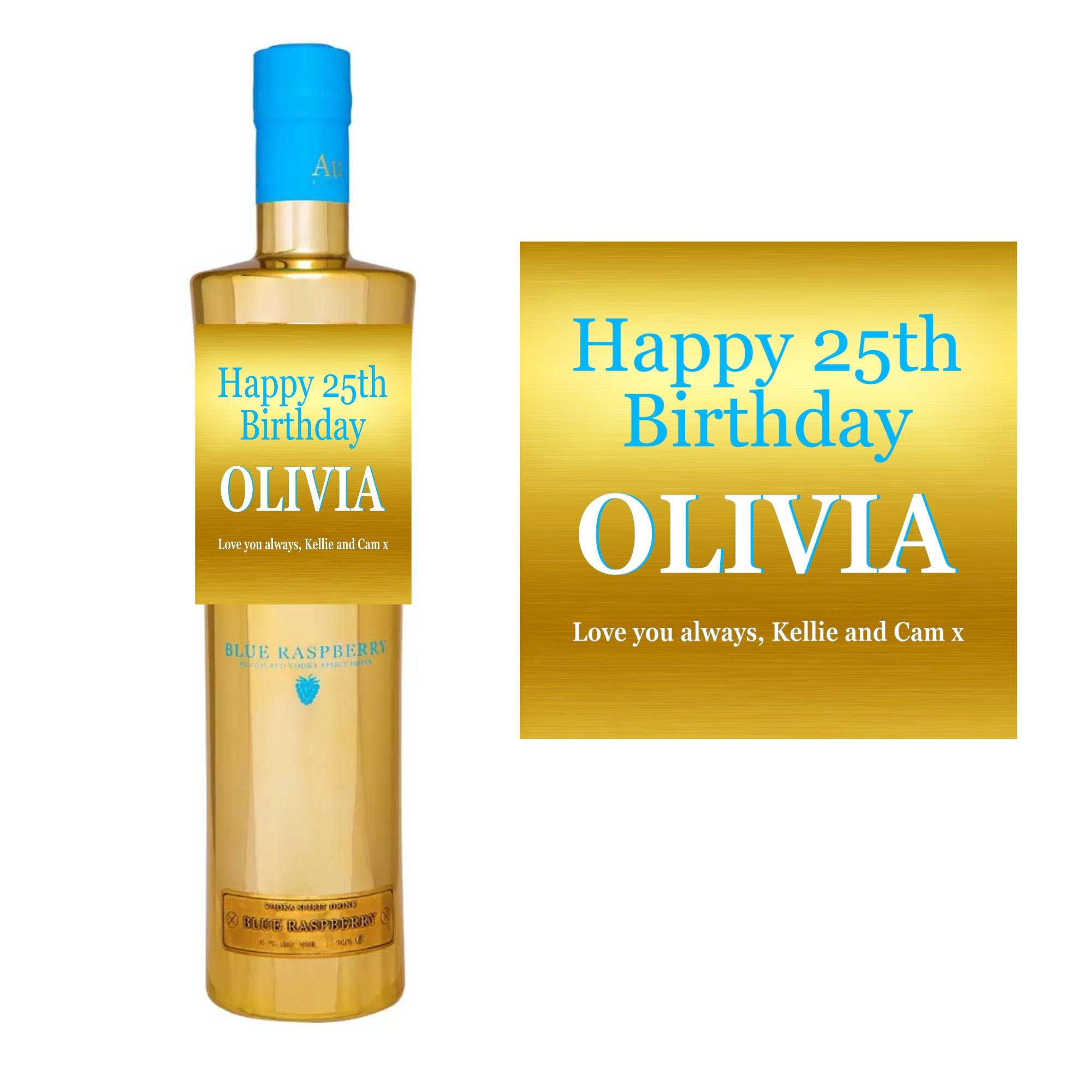 Custom Au Blue Raspberry Vodka Personalised Bottle Label Happy Birthday For Any Occasion Sticker Unique Fun Gifts Name - Aglowgraphics