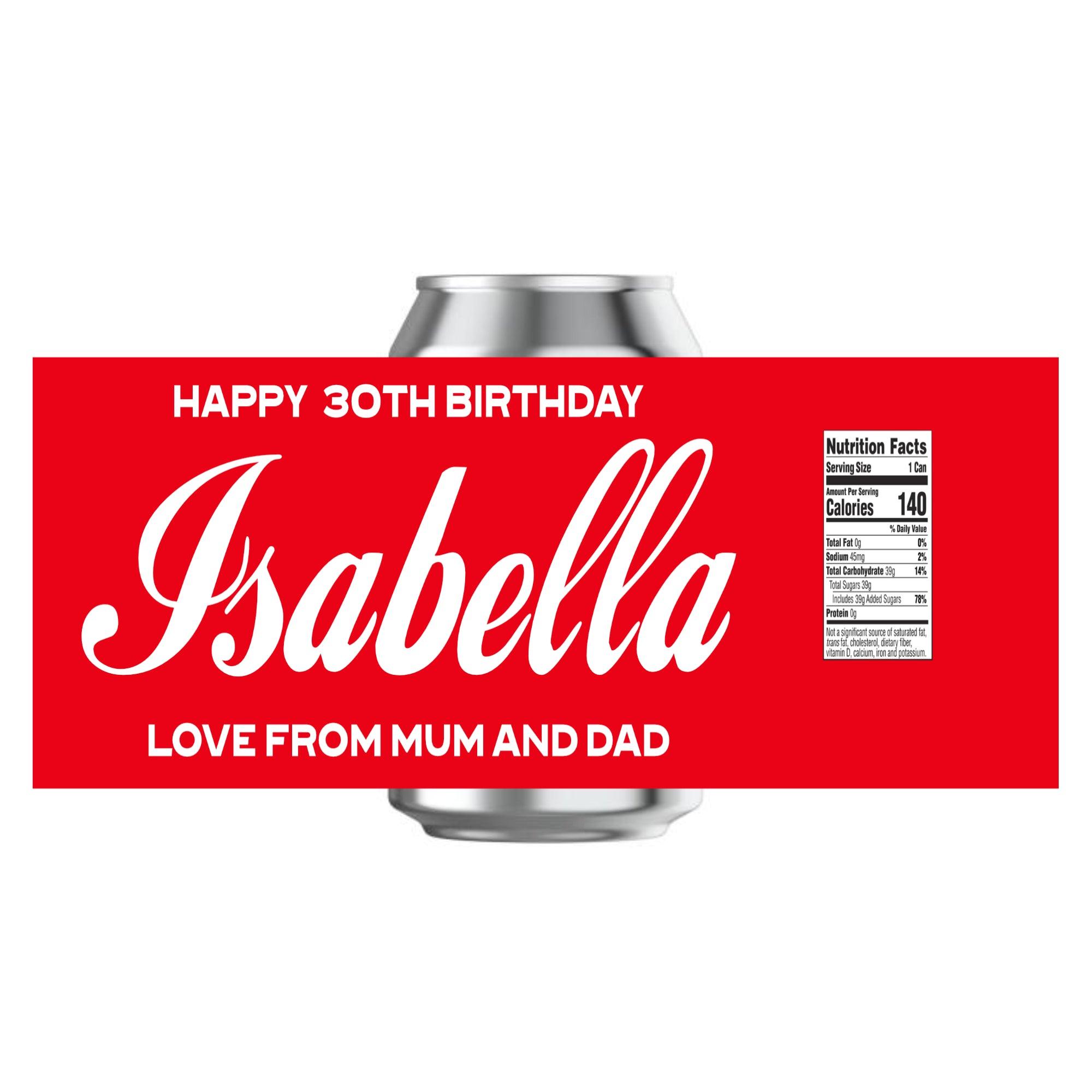 Personalised Cola Custom Can Bottle Glass Names Label Happy Birthday For Any Occasion Sticker Unique Fun Gift Party Wedding - Aglowgraphics