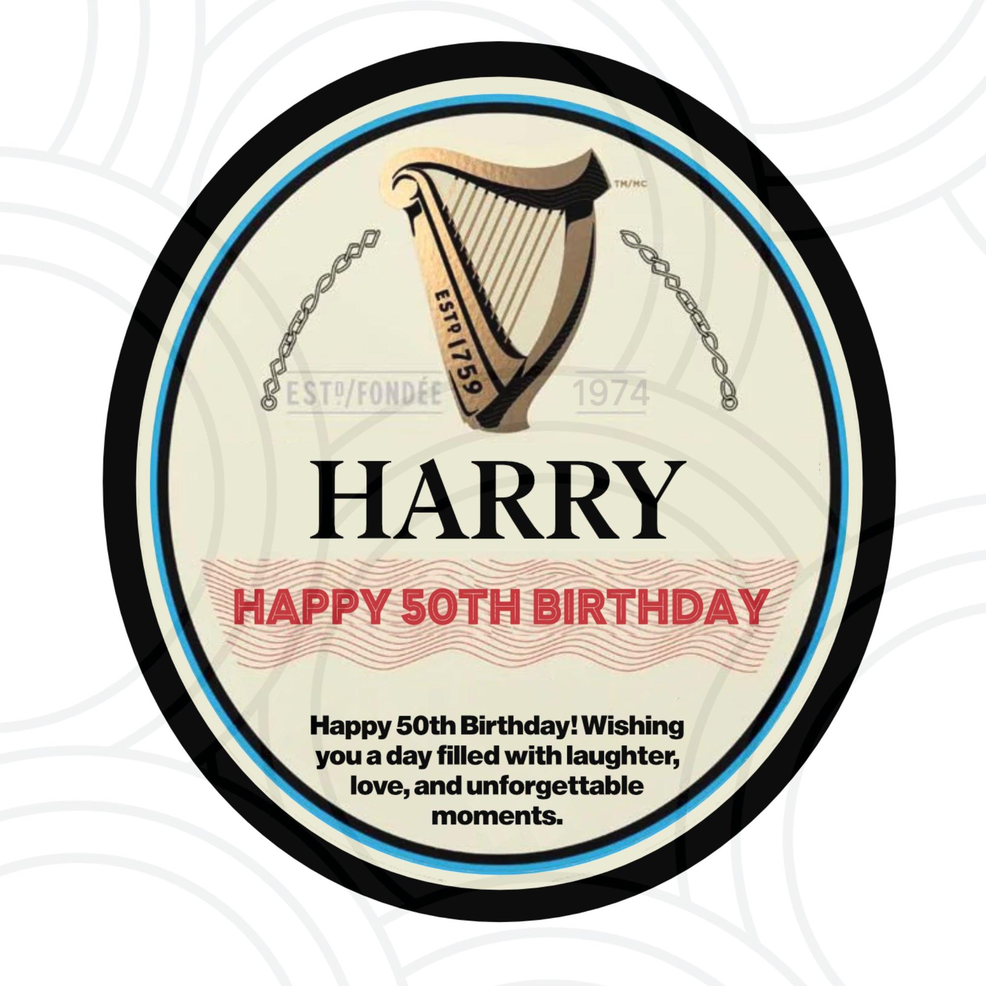 Custom Personalised Guinness Bottle With Name Label Happy Birthday For Any Occasion Sticker Unique Fun Gifts Party Wedding - Aglowgraphics