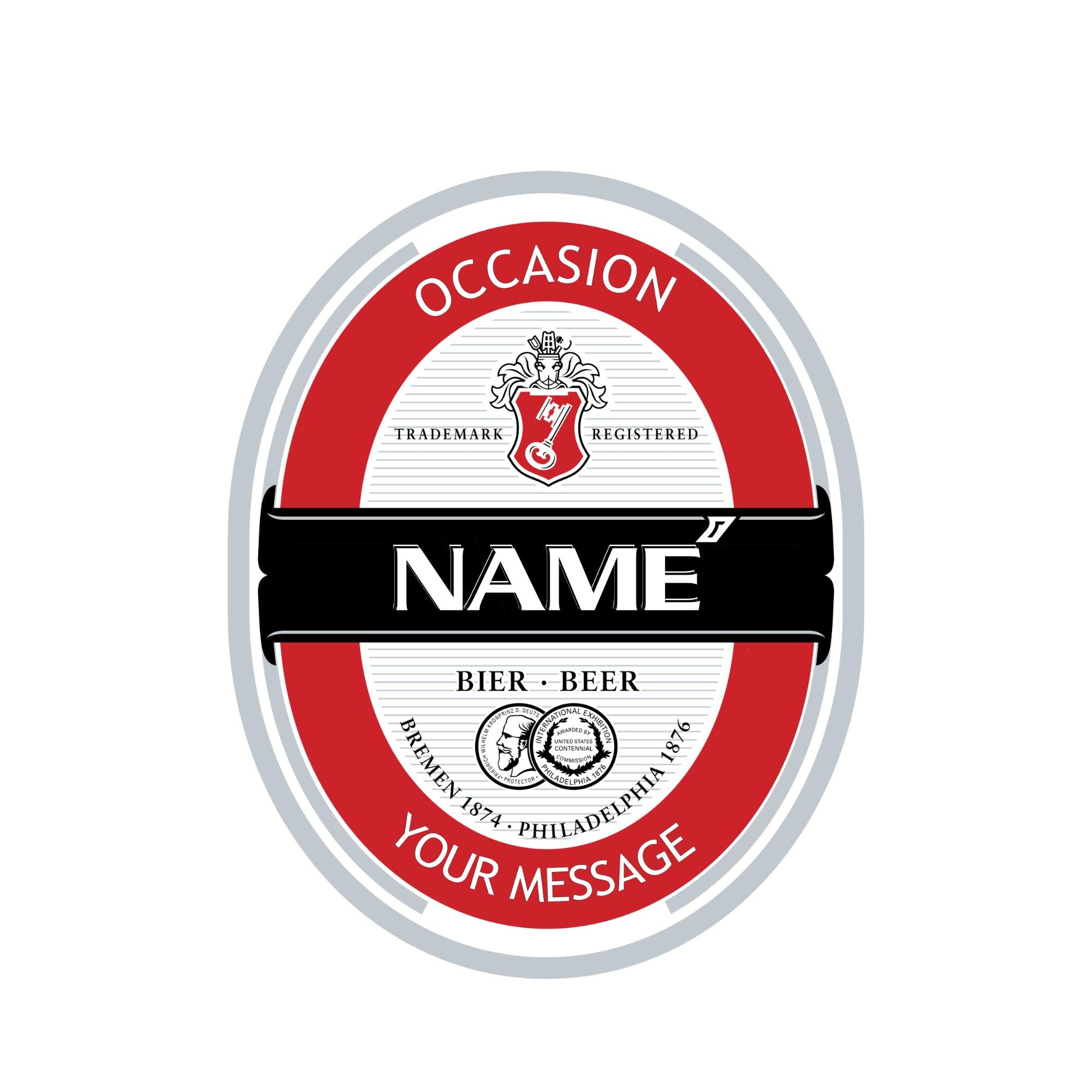 Custom Beck’s bottle sticker personalised with name, unique beer label for birthdays and celebrations