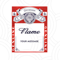 Custom Budweiser style beer label personalised with name, unique birthday gift and party favour sticker