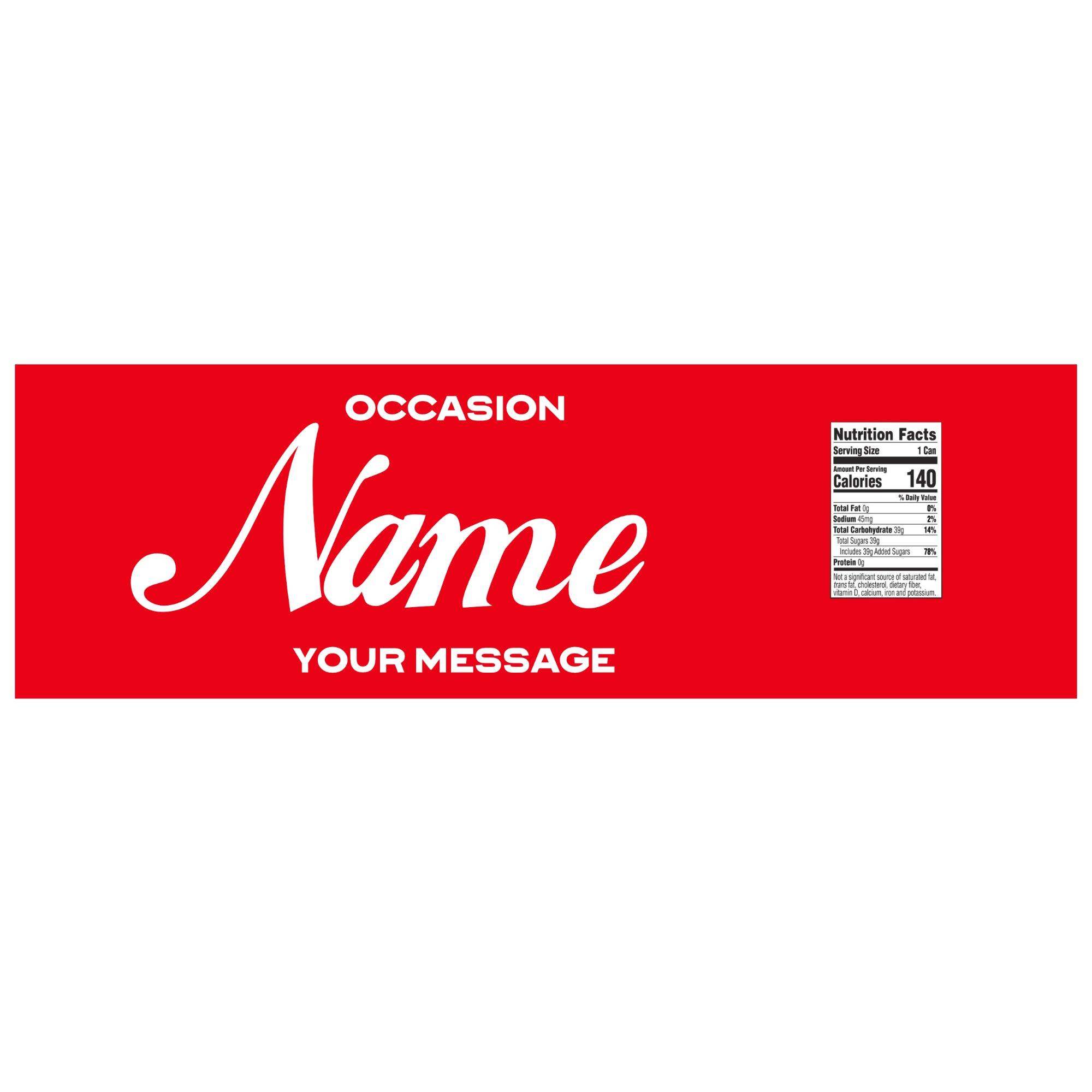 Custom Coca-Cola can sticker personalised with name, unique birthday and party label