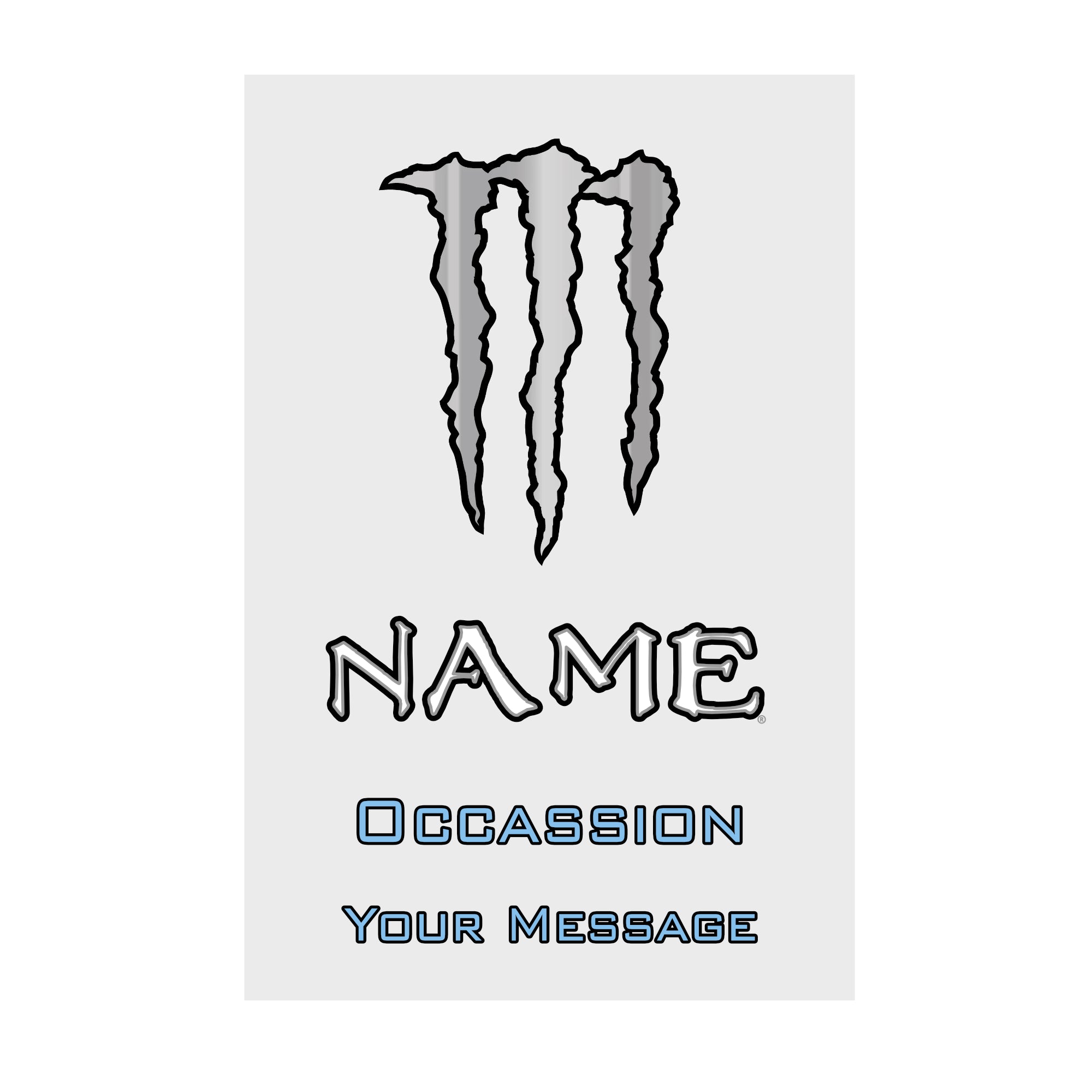 Custom Ultra White Monster Energy can label personalised with name and message, energy drink sticker for parties and birthdays UK