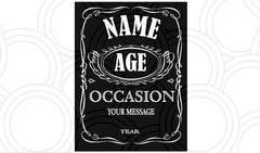 Custom whiskey bottle sticker personalised with name, Jack Daniel’s style label for birthdays and special occasions