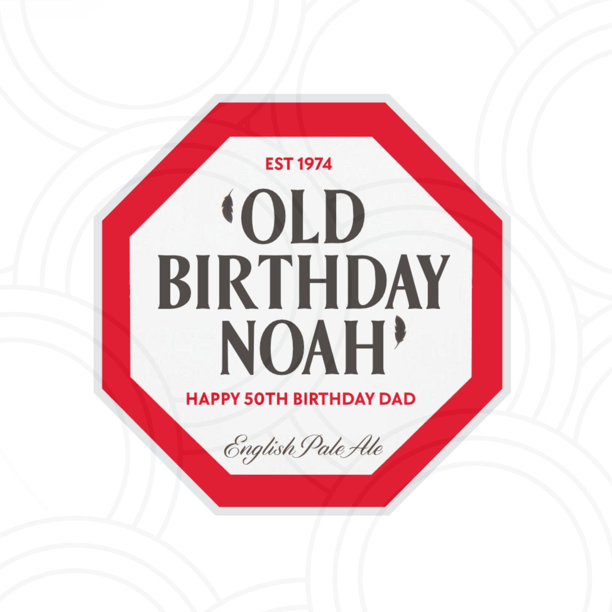 Old Speckled Hen personalised beer label, unique party favour sticker for birthdays and celebrations