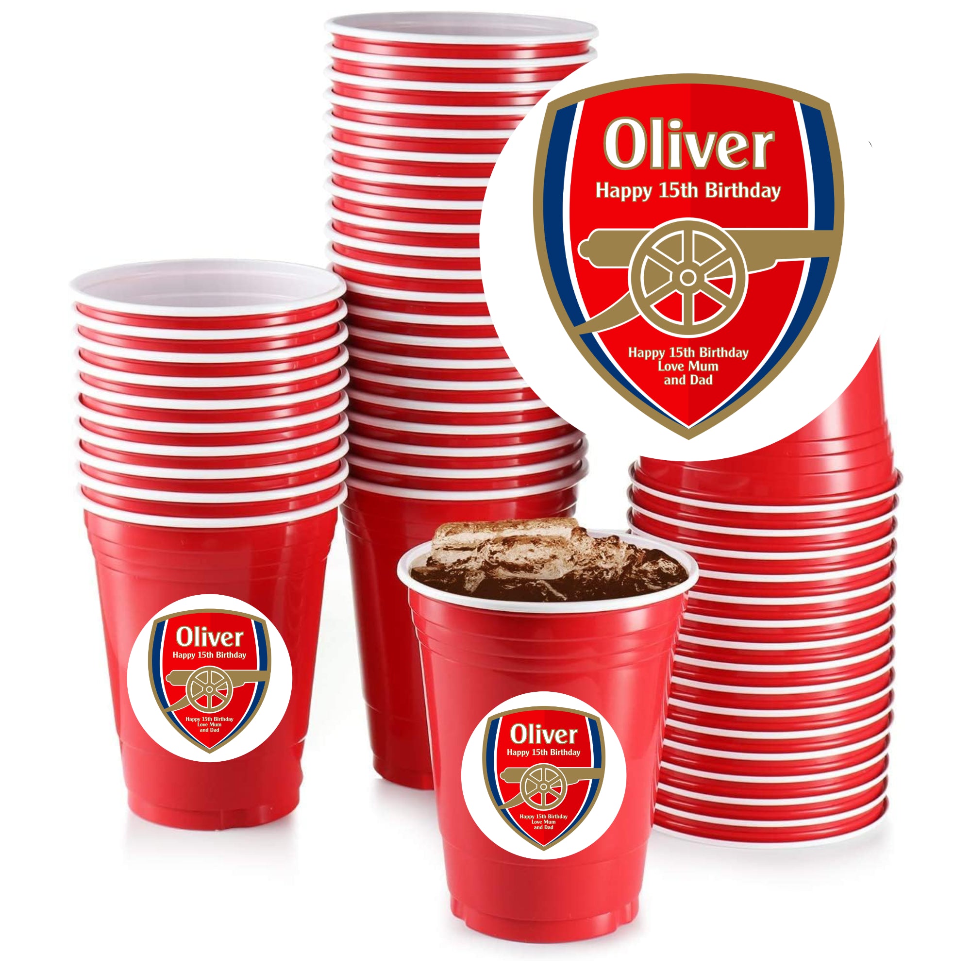 14x Custom Personalised Arsenal F.C. Football Stickers with Name – Birthday Gift, Party, Wedding & Celebration Stickers - Aglowgraphics