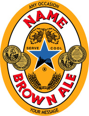 Custom beer bottle sticker personalised with name, brown ale birthday gift label for friends