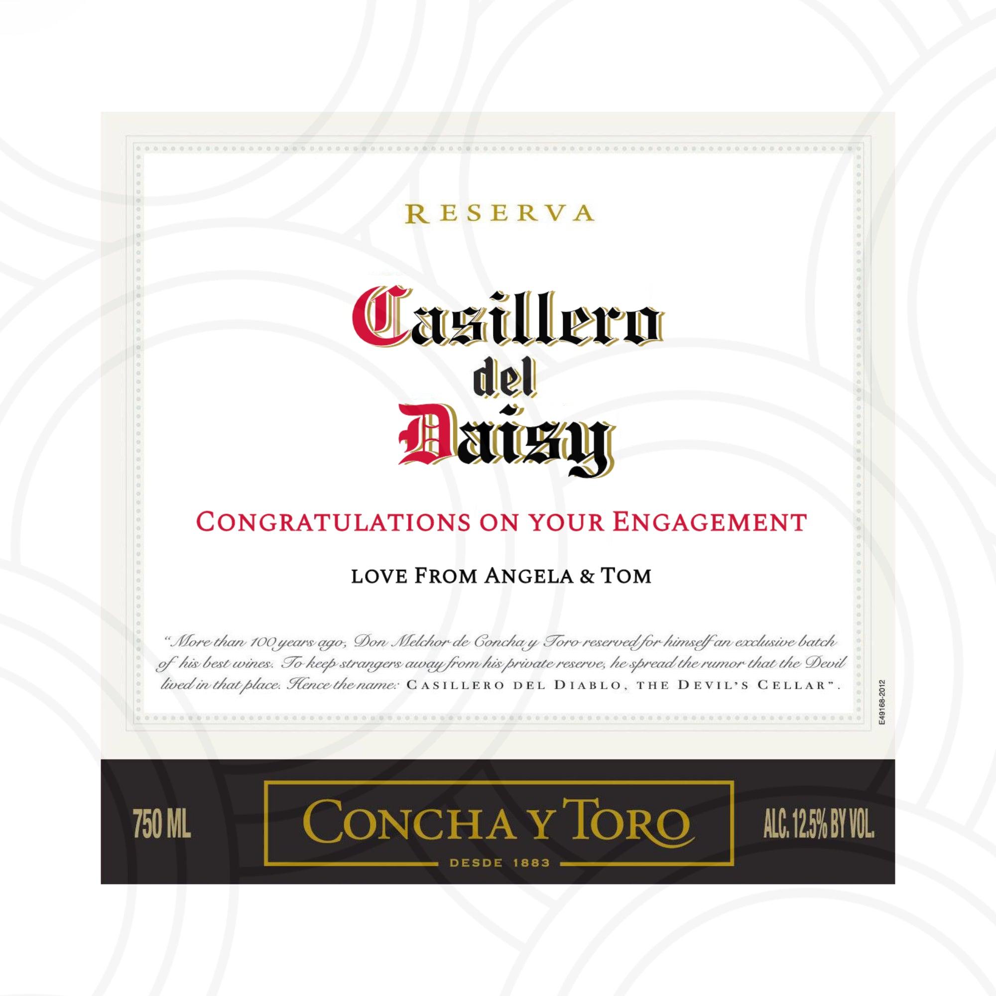 Personalised Casillero del Diablo wine bottle label with custom name, birthday gift sticker for celebrations