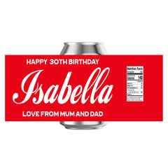 Personalised Coca-Cola label for bottle, can or glass, custom name sticker for birthdays, weddings and fun gifts
