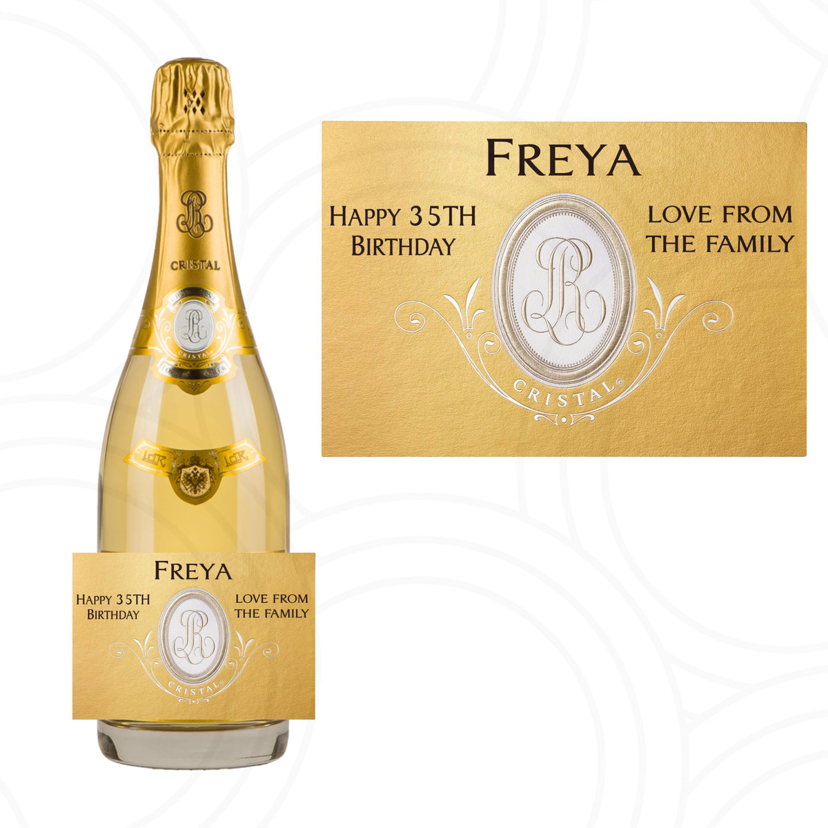 Custom Personalised Cristal  Louis Roederer Champagne Bottle Year Label Happy Birthday For Any Occasion Sticker Unique Fun Gifts Name Party Wedding - Aglowgraphics