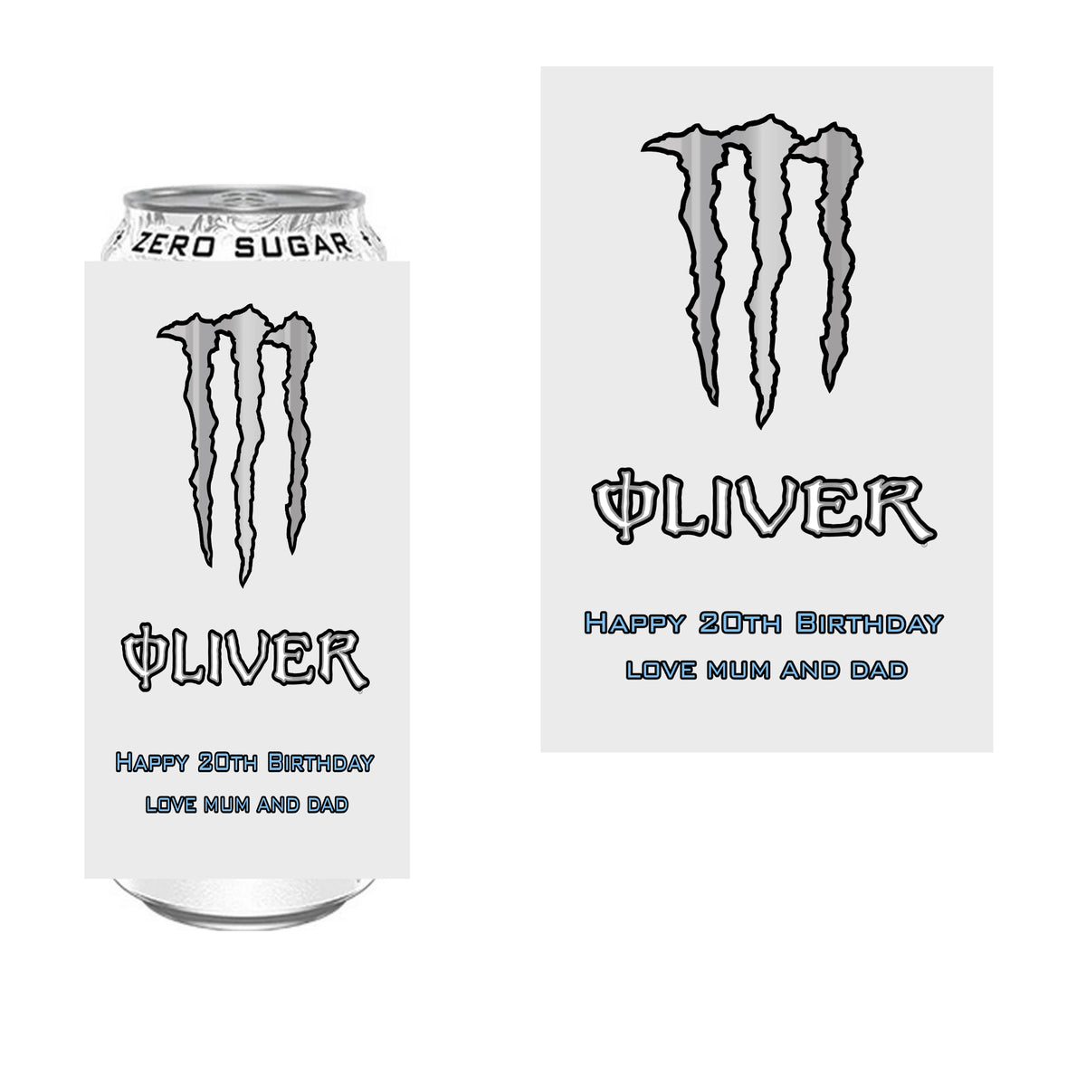 Ultra White Monster Energy style personalised sticker for 500ml can, custom party drink label, novelty energy drink gift UK
