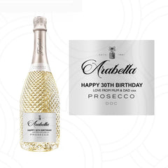 Personalised Freixenet style prosecco bottle label with custom name, birthday and hen party gift sticker