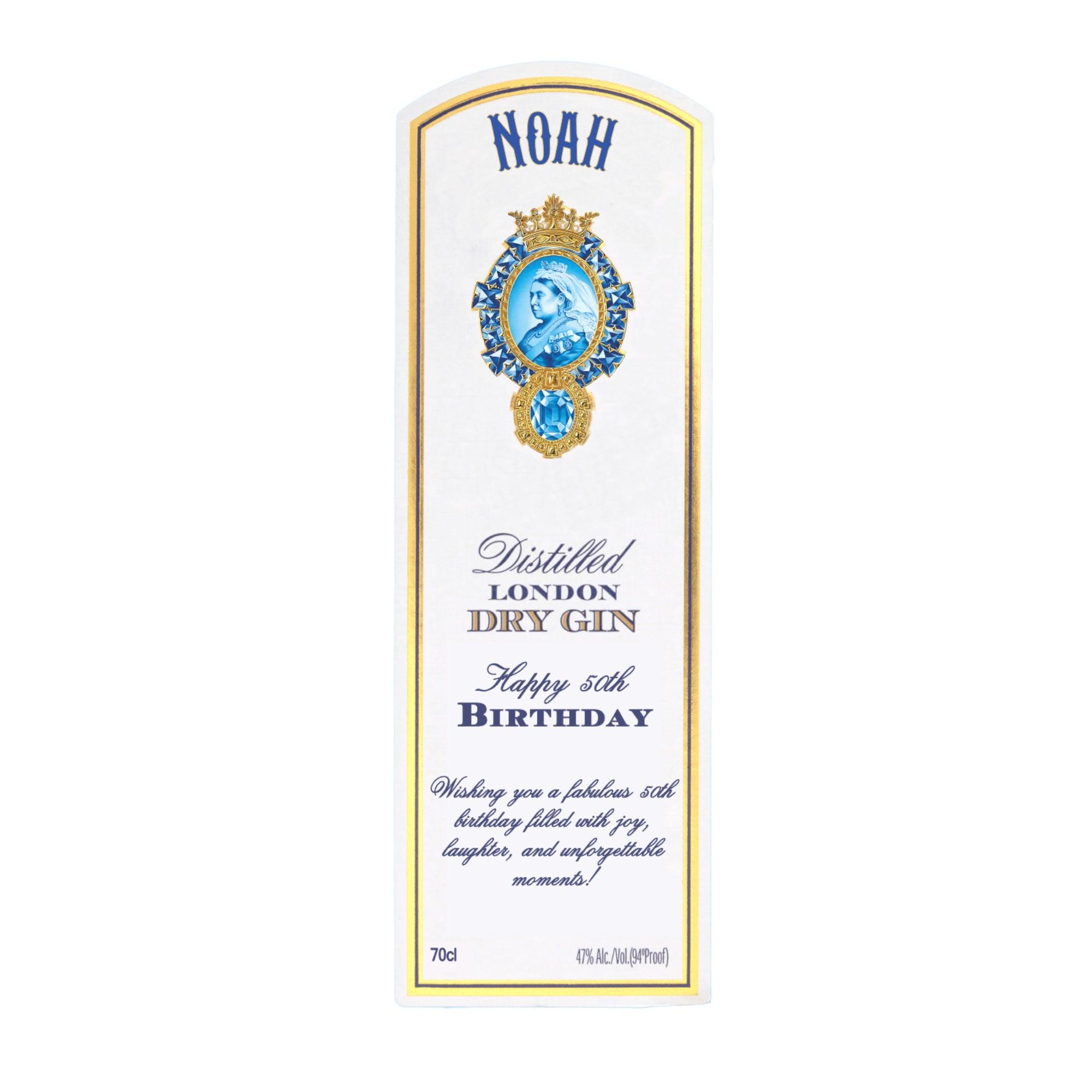 Personalised gin bottle sticker with custom photo and name, fun birthday and party gift label