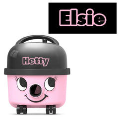 Personalised Hetty Hoover sticker on pink vacuum lied – custom name decal for Hetty Hoover vacuum cleaner.
