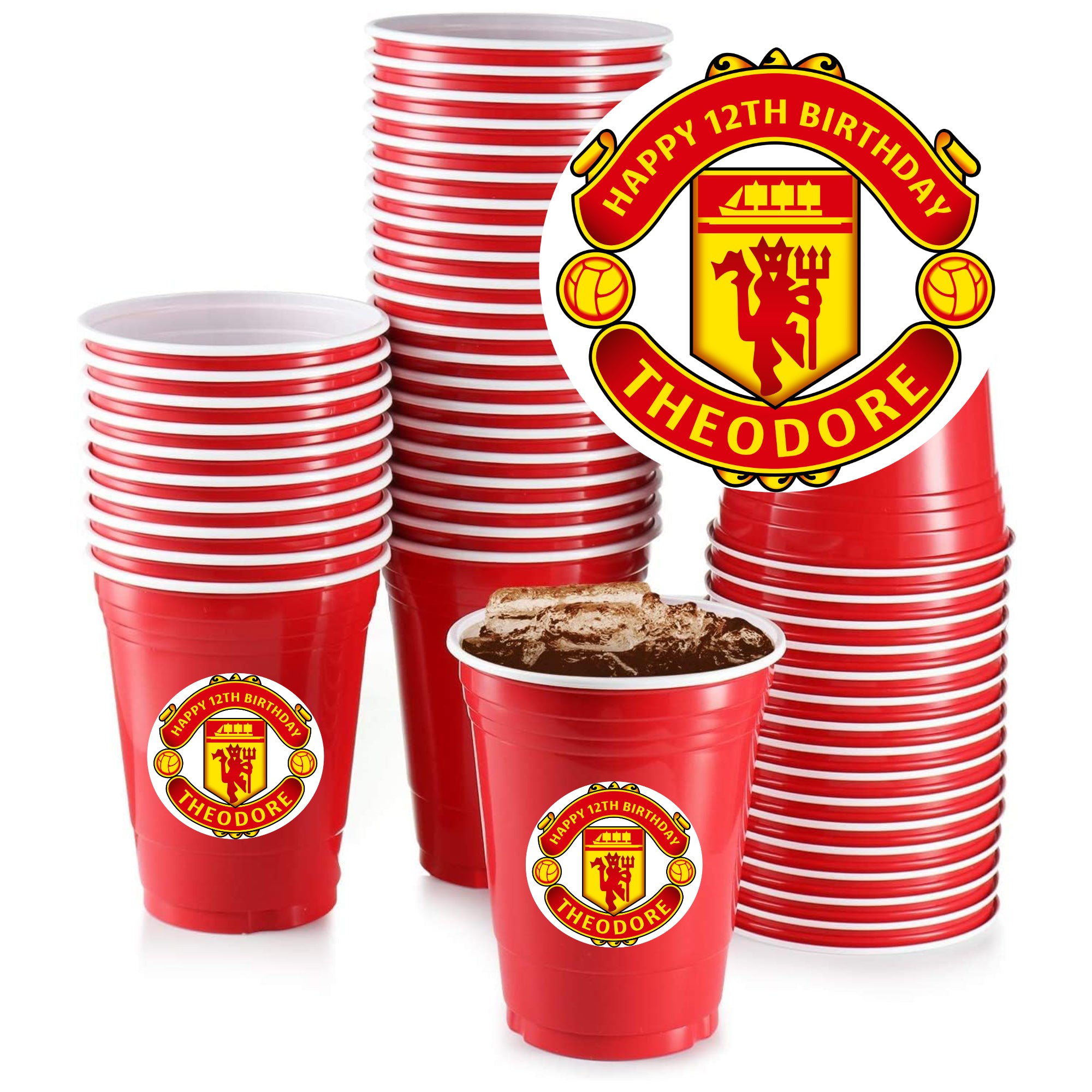 personalised manchester united football stickers for birthday party – custom name labels