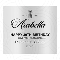 Personalised prosecco bottle label for weddings, custom name sticker for party and special occasions